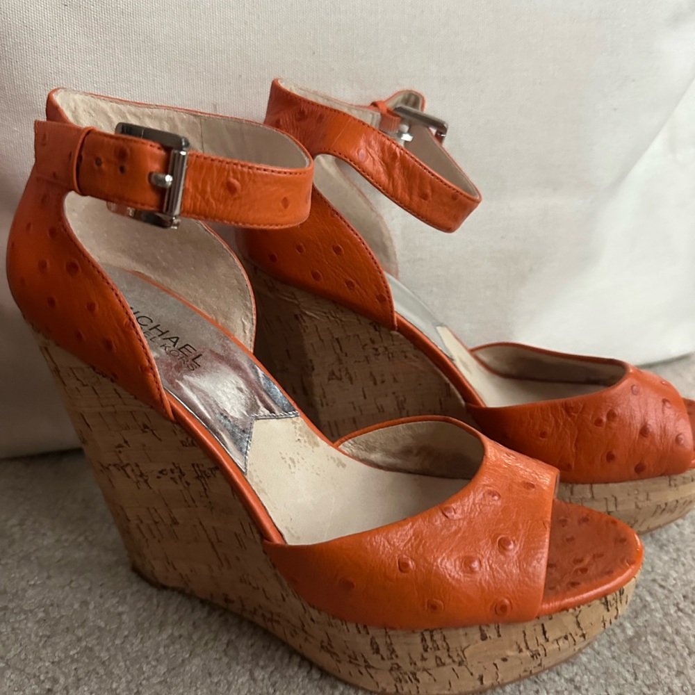 Michael Kors Orange Wedge Sandals with Cork Heel